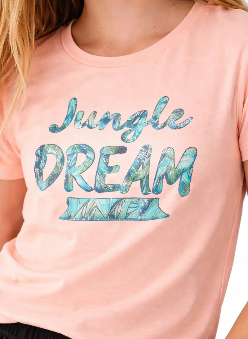 URBASY Urbasy Girls/Teens Pink glitter Printed Round Neck fashion T-shirt