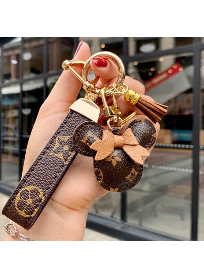 DiGallen High-end Genuine Leather Keychain For Men, Creative Cute Cartoon Keyring, Personalized Simple Car Key Pendant, Couple Style For Women, Handbag Accessory, Coffee Color Pattern With Gold Buckle And Qiqi Head - Image 1
