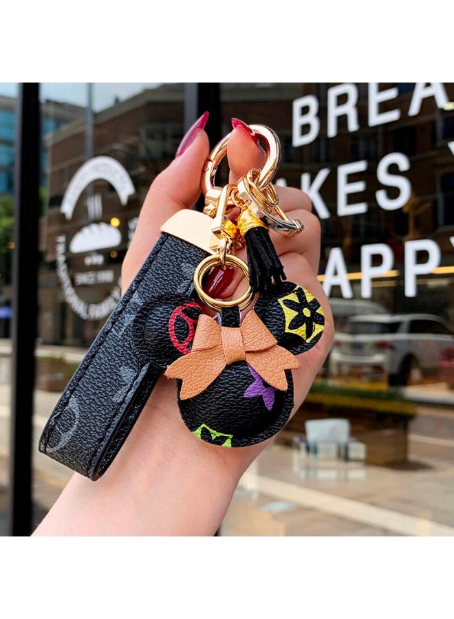DiGallen High-end Genuine Leather Keychain For Men, Creative Cute Cartoon Keyring, Personalized Simple Car Key Pendant, Couple Style For Women, Handbag Accessory, Coffee Color Pattern With Gold Buckle And Qiqi Head - Image 2