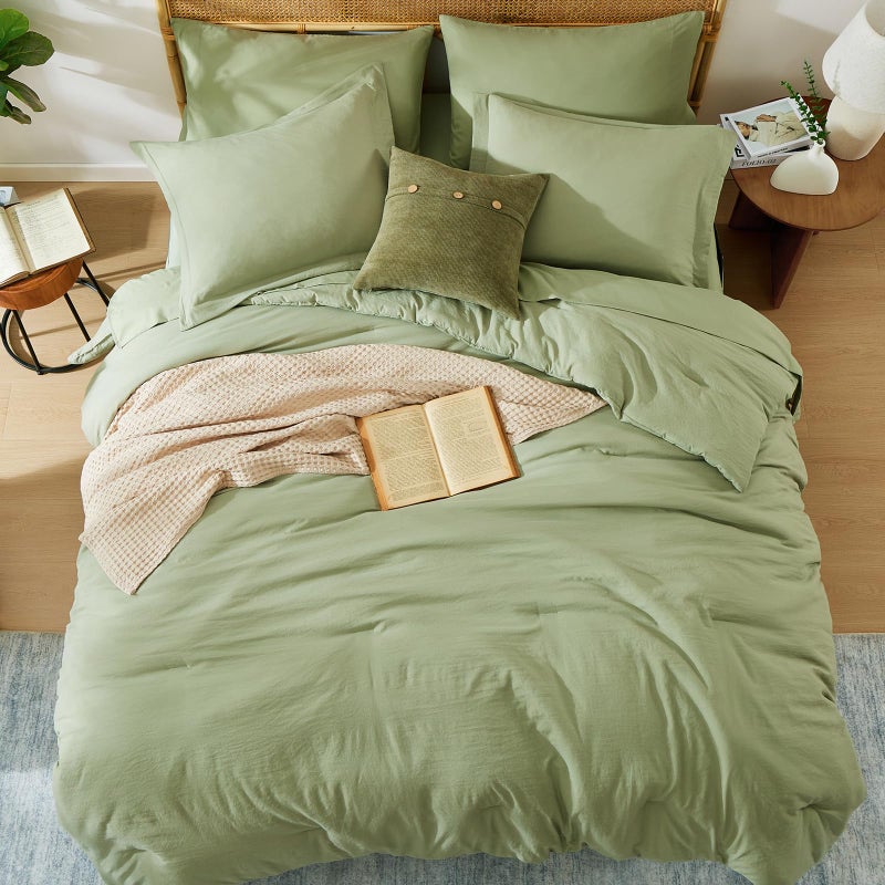 WRENSONGE Queen Comforter Set - 7 Pieces Sage Green Soft Bed in a Bag Queen with Fitted Sheet, Flat Sheet, 2 Pillow Shams, and 2 Pillowcases- Warm Bedding Sets Queen for All Season - Image 2