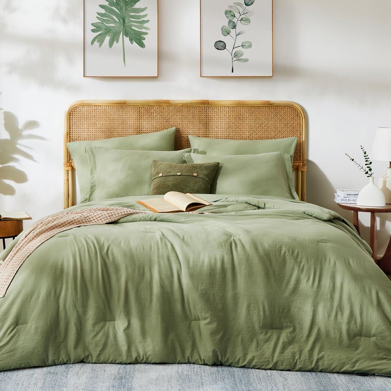 WRENSONGE Queen Comforter Set - 7 Pieces Sage Green Soft Bed in a Bag Queen with Fitted Sheet, Flat Sheet, 2 Pillow Shams, and 2 Pillowcases- Warm Bedding Sets Queen for All Season - Image 3