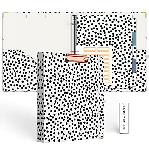 EYROZILL 3 Ring Binder 1 Inch for Letter-Size 8.5" x 11" Paper with 5-Tab Dividers, Cute Three Ring Binder Folders with Profile Clipboard for Women School Office Supplies, Polka Dots - Image 1