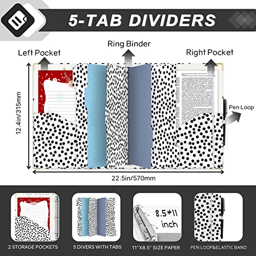 EYROZILL 3 Ring Binder 1 Inch for Letter-Size 8.5" x 11" Paper with 5-Tab Dividers, Cute Three Ring Binder Folders with Profile Clipboard for Women School Office Supplies, Polka Dots - Image 4