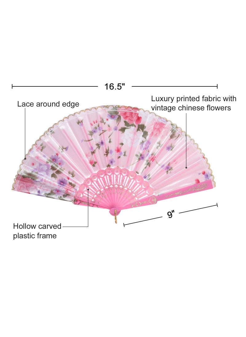 Generic 8PCS Folding Fans, Chinese Fan Floral Hand Silk Bamboo Foldable Vintage Handheld Lace with Different Flower Patterns Fabric for Dancing Party  - Image 5