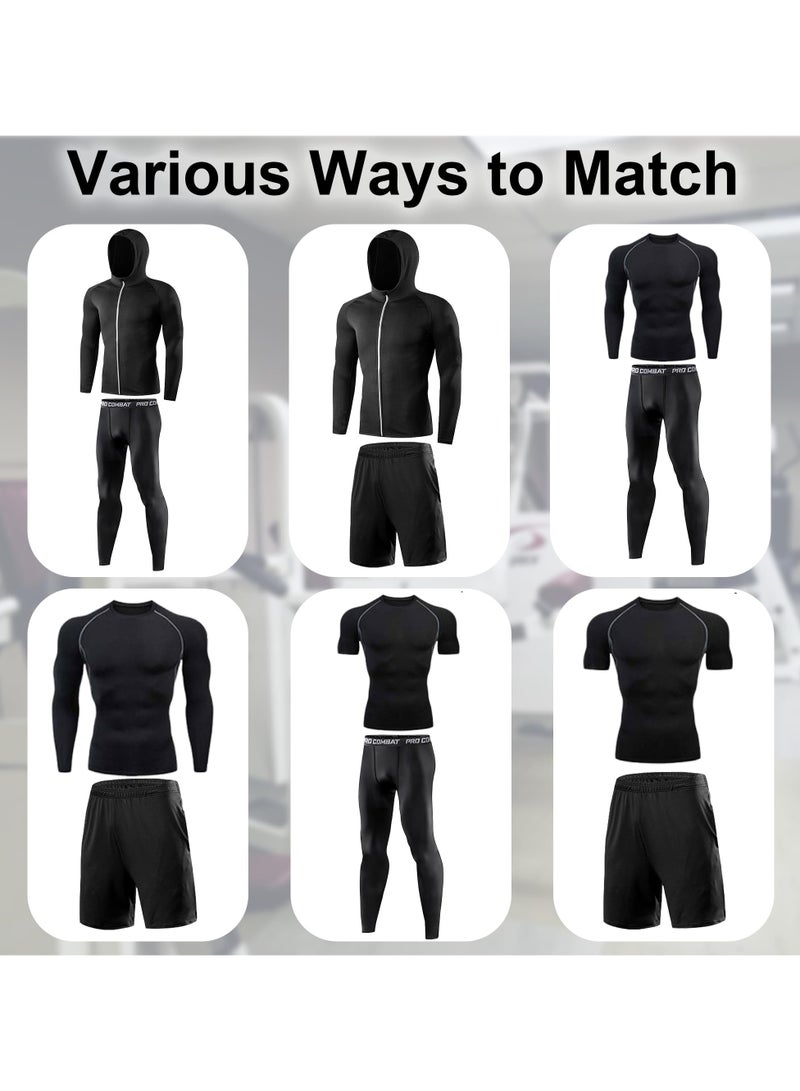 Mens 5Pcs Quick Dry Compression Sets Tops Accessories Clothes Equipment for Workout Gym Athletic Running Sport  - Image 2