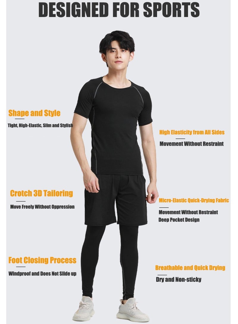 Mens 5Pcs Quick Dry Compression Sets Tops Accessories Clothes Equipment for Workout Gym Athletic Running Sport  - Image 4
