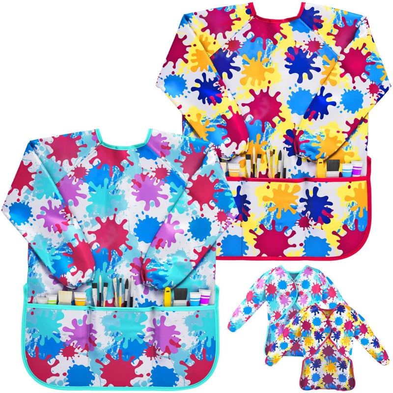 J MARK Art Smock Painting Apron Pack of 2 Long Sleeve and 2 Pockets for Arts Crafts Waterproof Artist Paint Shirt Colorful - Image 2