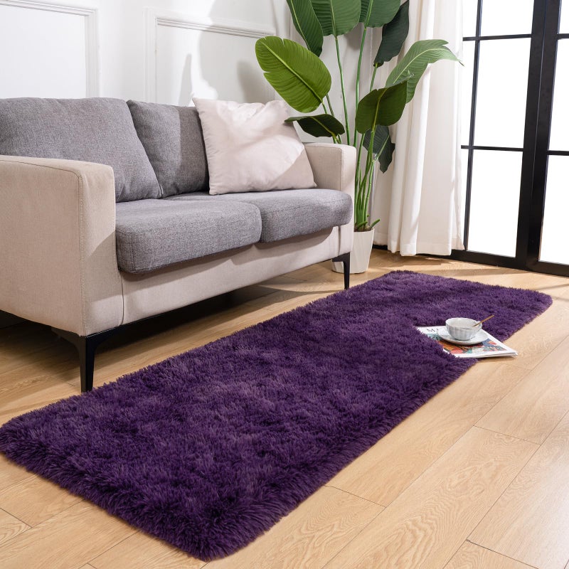 Przemy Fluffy Runner Rug for Bedroom Living Room, 2x6 Feet Dark Purple Shag Area Rugs, Soft Fuzzy Carpet for Bedside Nursery Kids Room College Dorm, Plush Throw Rug for Home Decor - Image 3