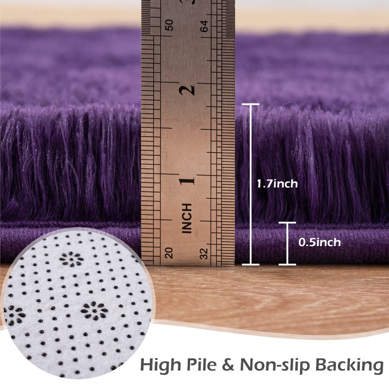 Przemy Fluffy Runner Rug for Bedroom Living Room, 2x6 Feet Dark Purple Shag Area Rugs, Soft Fuzzy Carpet for Bedside Nursery Kids Room College Dorm, Plush Throw Rug for Home Decor - Image 4