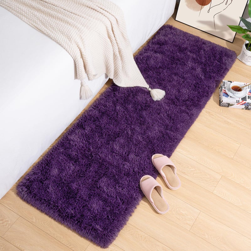 Przemy Fluffy Runner Rug for Bedroom Living Room, 2x6 Feet Dark Purple Shag Area Rugs, Soft Fuzzy Carpet for Bedside Nursery Kids Room College Dorm, Plush Throw Rug for Home Decor - Image 2
