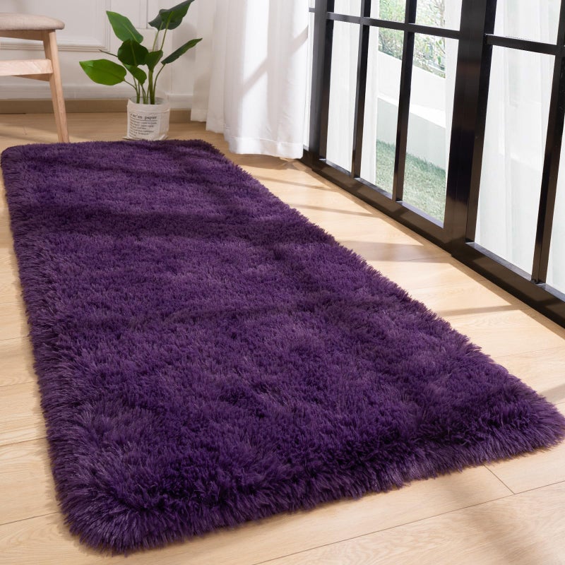 Przemy Fluffy Runner Rug for Bedroom Living Room, 2x6 Feet Dark Purple Shag Area Rugs, Soft Fuzzy Carpet for Bedside Nursery Kids Room College Dorm, Plush Throw Rug for Home Decor - Image 5