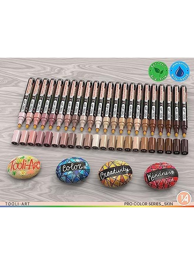 تولي-آرت 22 قلم طلاء أكريليك مجموعة أقلام طلاء برو كولور سيريز 3 مم طرف متوسط لطلاء الصخور أكواب زجاجية خشب معدن زجاج طلاء قماشي يمكنك صنعها بنفسك. بشرة سريعة الجفاف غير سامة ذات أساس مائي - Image 2