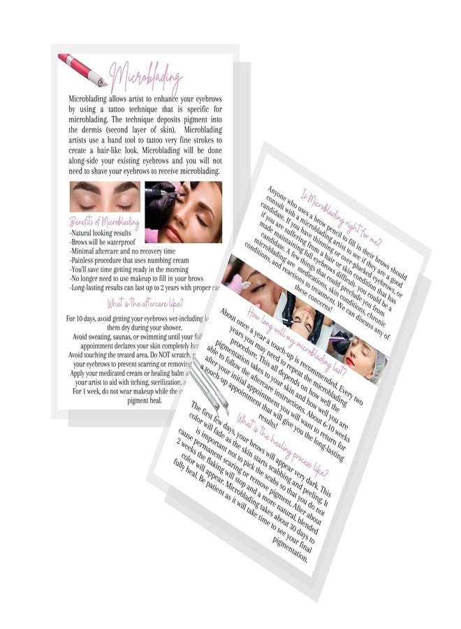 Boutique Marketing LLC Microblading Benefits & FAQ Infocards | 30 Pack | Size 4x6 inches Postcard | Disposable Recommended Care Instructions | PMU White with Black Text Design,white, black - Image 1