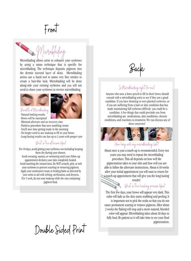 Boutique Marketing LLC Microblading Benefits & FAQ Infocards | 30 Pack | Size 4x6 inches Postcard | Disposable Recommended Care Instructions | PMU White with Black Text Design,white, black - Image 4