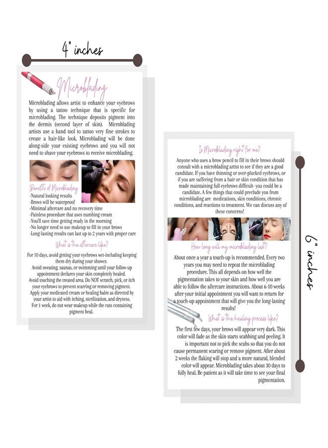 Boutique Marketing LLC Microblading Benefits & FAQ Infocards | 30 Pack | Size 4x6 inches Postcard | Disposable Recommended Care Instructions | PMU White with Black Text Design,white, black - Image 3