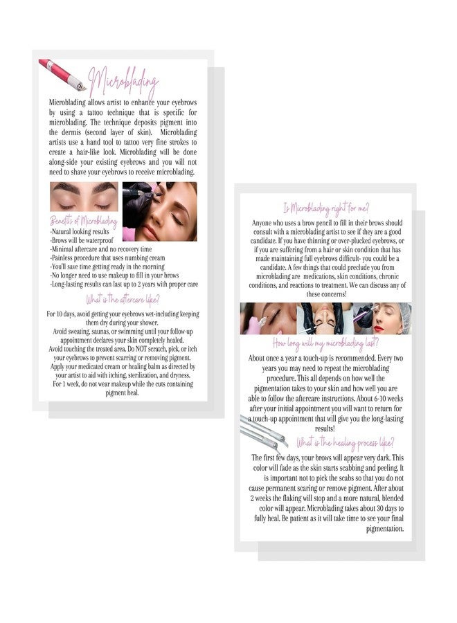 Boutique Marketing LLC Microblading Benefits & FAQ Infocards | 30 Pack | Size 4x6 inches Postcard | Disposable Recommended Care Instructions | PMU White with Black Text Design,white, black - Image 2