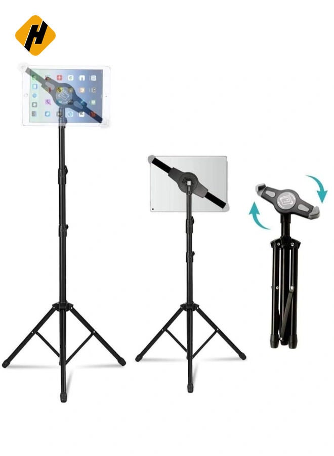 HuHa IPad and Mobile Phone Tripod Stand,Height Adjustable 20 to 60 Inch with 360 Degree Rotating Tablet Holder for iPad Air,iPad Pro and More 9.5 to 14.5 Inch Tablets, Coming with Carrying Bag  - Image 1