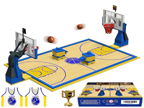 Nicolababe Building Blocks Basketball Court Baseplates and Sets of 2 Basketball Hoop Basketball Goal Building Bricks for Basketball Game Compatible with Major Brands Basketball PlaysetBlue - Image 1