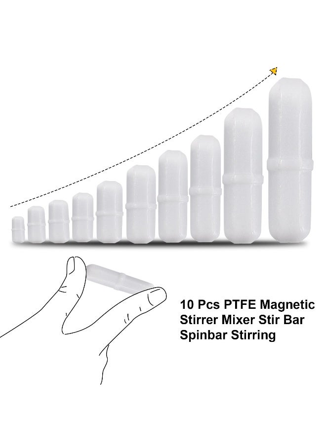 Noorlee  10 Pieces Ptfe Magnetic Stirrer Mixer Stir Bar Spinbar White Color  - Image 3
