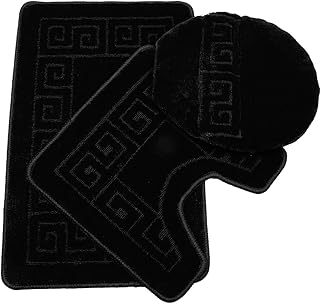 PAUWER Pauwer 3 Piece Bath Rug Set Pattern Bathroom Rug 28.4"x17.7"/Contour Mat 17.7"x17.7"/ Lid Cover (Black) - Image 1