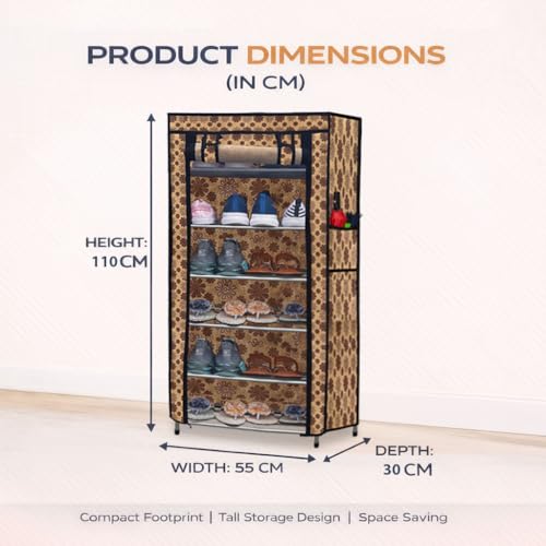 SANAMSTORE Multipurpose 6 Layer Metal Pipe with Non-Woven 100GSM Fabric Cover Shoe/Cloth/Toy/Books Rack-Flower Print - Image 4