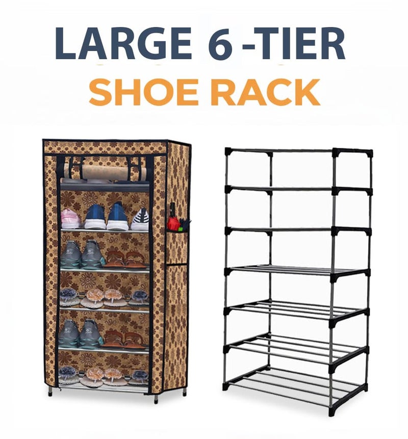 SANAMSTORE Multipurpose 6 Layer Metal Pipe with Non-Woven 100GSM Fabric Cover Shoe/Cloth/Toy/Books Rack-Flower Print - Image 3