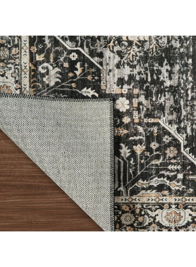 RUUGME Living Room Area Rug 10' Square,Large Washable Area Rugs with Non Slip Backing Stain Resistant Carpet Indoor Soft Foldable Carpets Distressed Decoration Mat for Bedroom Dining Room 10X10 Black - Image 5