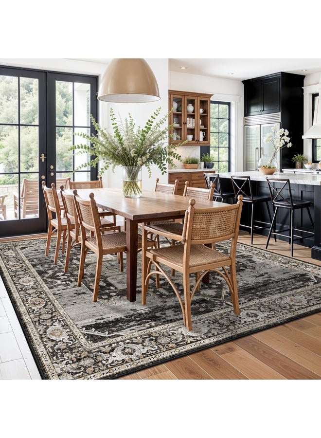 RUUGME Living Room Area Rug 10' Square,Large Washable Area Rugs with Non Slip Backing Stain Resistant Carpet Indoor Soft Foldable Carpets Distressed Decoration Mat for Bedroom Dining Room 10X10 Black - Image 3