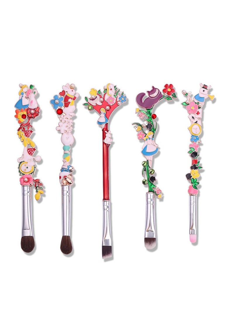 Excefore Alice in Wonderland Makeup Brush Set, 5 Pcs Cartoon Theme Makeup Brushes, with Premium Synthetic Fiber and Metal Handle for Blush, for Blush, Foundation, and Lips, for Girl Women Birthday Gifts - Image 1