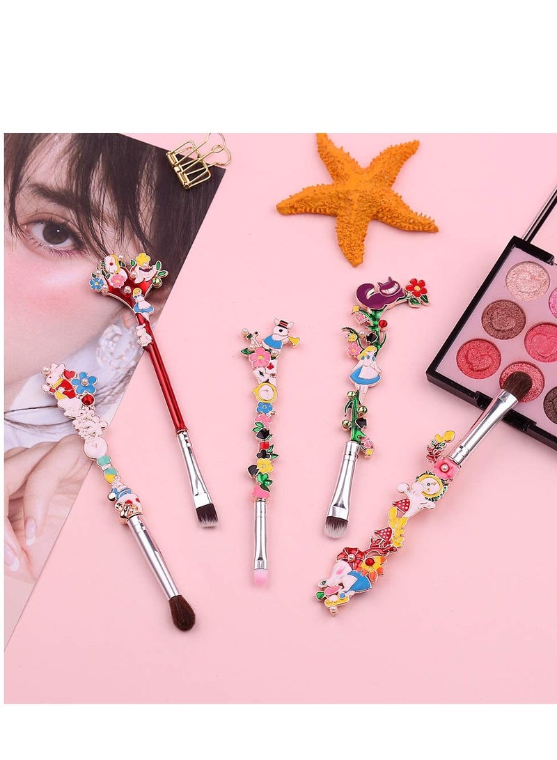 Excefore Alice in Wonderland Makeup Brush Set, 5 Pcs Cartoon Theme Makeup Brushes, with Premium Synthetic Fiber and Metal Handle for Blush, for Blush, Foundation, and Lips, for Girl Women Birthday Gifts - Image 5