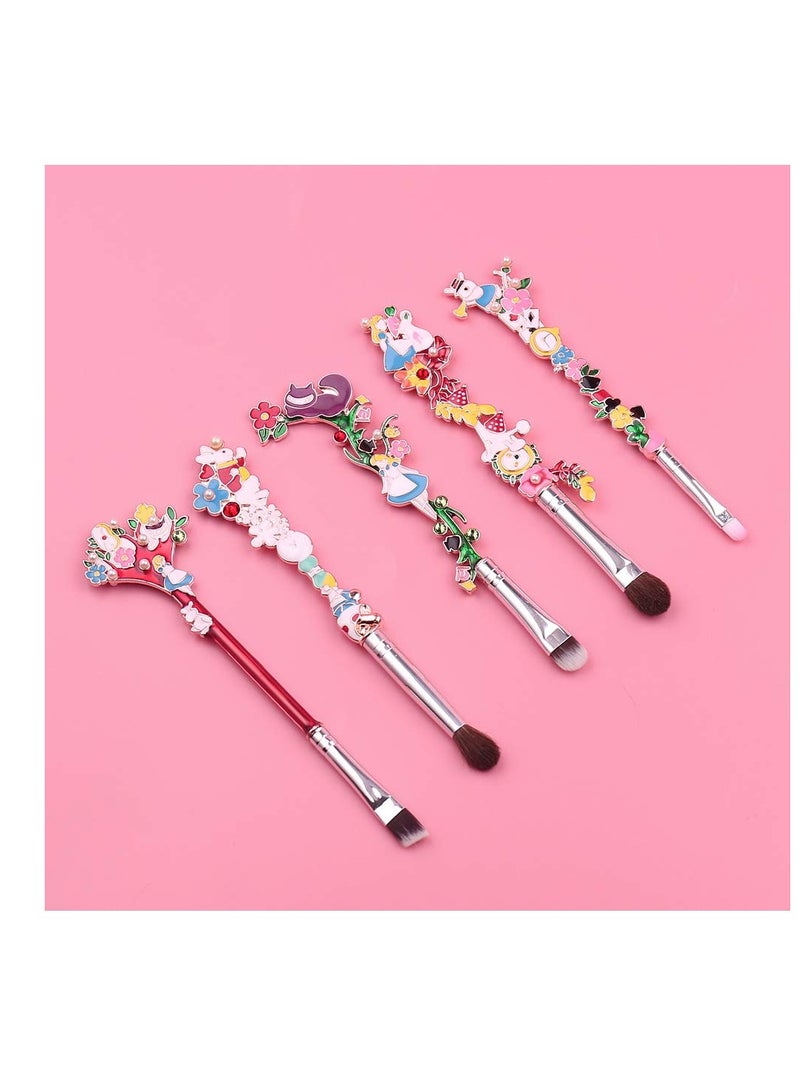 Excefore Alice in Wonderland Makeup Brush Set, 5 Pcs Cartoon Theme Makeup Brushes, with Premium Synthetic Fiber and Metal Handle for Blush, for Blush, Foundation, and Lips, for Girl Women Birthday Gifts - Image 2