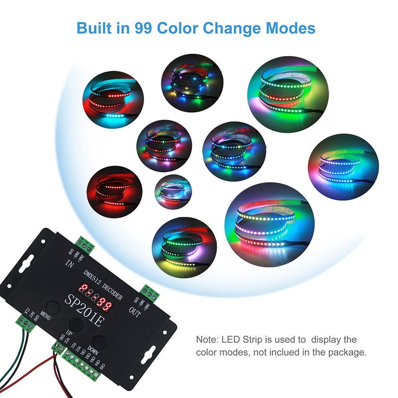 ALITOVE وحدة تحكم ديكودر DMX إلى SPI من ALITOVE WS2812B WS2811، مع 99 وضع لون، وحدة تحكم ديكودر DMX 512 RGB WW 5 قنوات لشرائط ضوء LED بيكسل SK6812 WS2801 WS2813 LP6803 8806 1903 DC5V~24V - Image 3