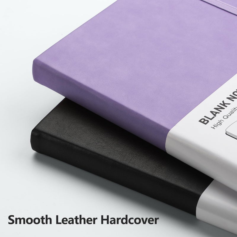 Rettacy Blank Journal Notebook  192 Pages  A5 Medium Size (5.7'' X 8.3'')  Leather Hardcover  100 Gsm Thick Paper  For Sketching  Drawing  Painting (Purple) - Image 4