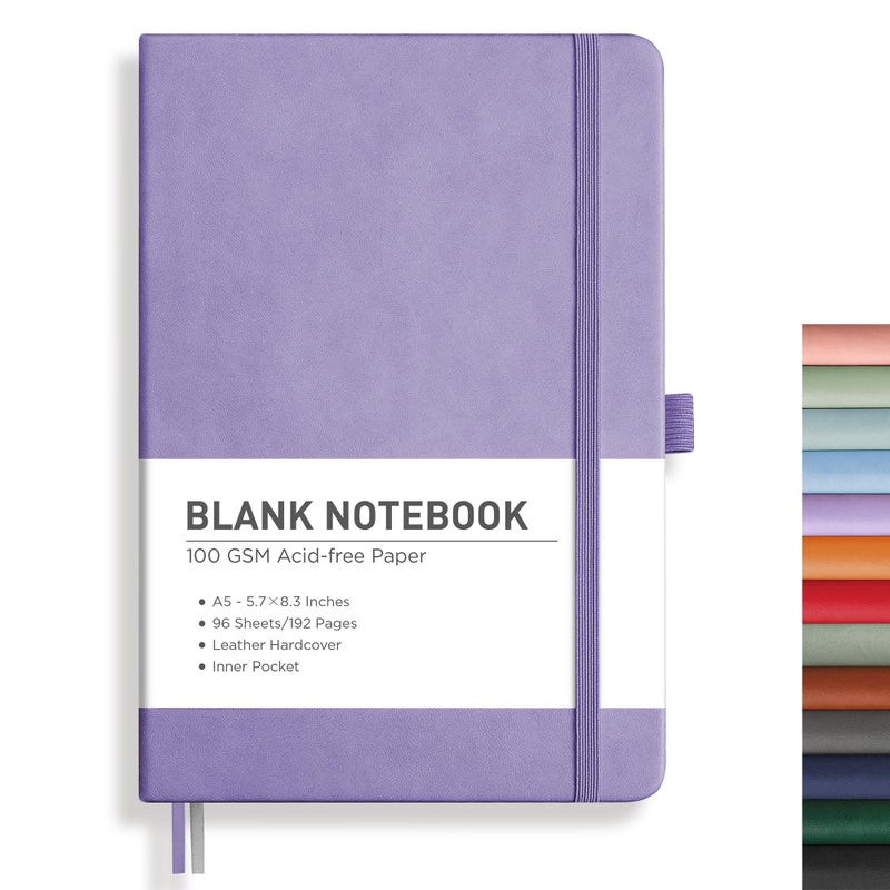Rettacy Blank Journal Notebook  192 Pages  A5 Medium Size (5.7'' X 8.3'')  Leather Hardcover  100 Gsm Thick Paper  For Sketching  Drawing  Painting (Purple) - Image 1