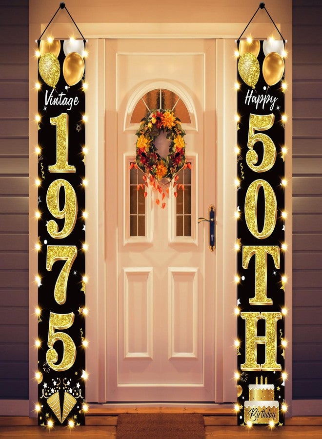 Guiruiy 50th Birthday Party Banner Lighted Decorations for Men and Women - Black Gold Vintage 1975 50th Birthday Door Banners with LED Light, Fifty Years Birthday Party Supplies for Indoor Outdoor Decor - Image 1