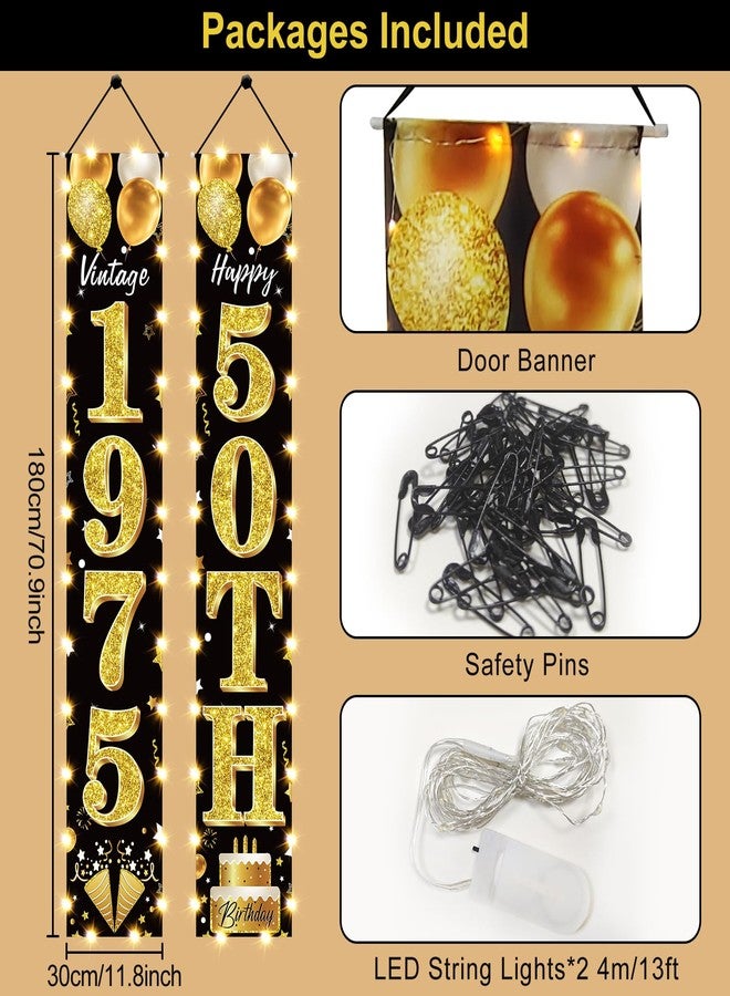 Guiruiy 50th Birthday Party Banner Lighted Decorations for Men and Women - Black Gold Vintage 1975 50th Birthday Door Banners with LED Light, Fifty Years Birthday Party Supplies for Indoor Outdoor Decor - Image 2