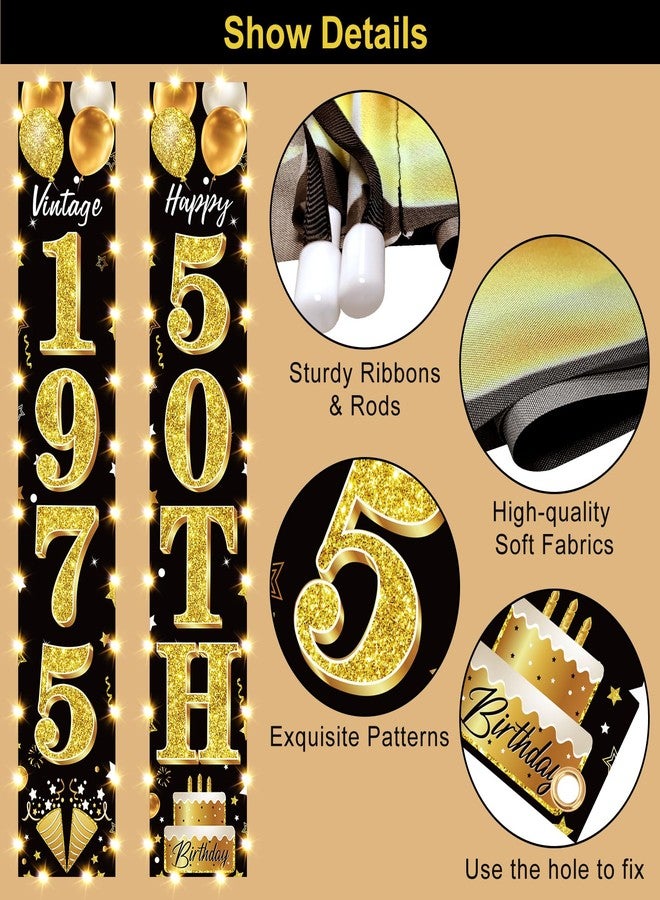 Guiruiy 50th Birthday Party Banner Lighted Decorations for Men and Women - Black Gold Vintage 1975 50th Birthday Door Banners with LED Light, Fifty Years Birthday Party Supplies for Indoor Outdoor Decor - Image 3