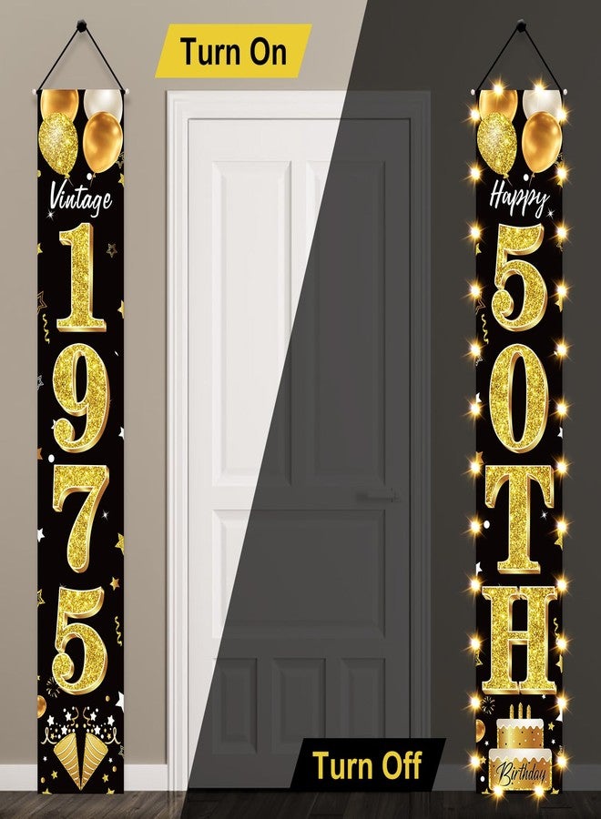 Guiruiy 50th Birthday Party Banner Lighted Decorations for Men and Women - Black Gold Vintage 1975 50th Birthday Door Banners with LED Light, Fifty Years Birthday Party Supplies for Indoor Outdoor Decor - Image 5
