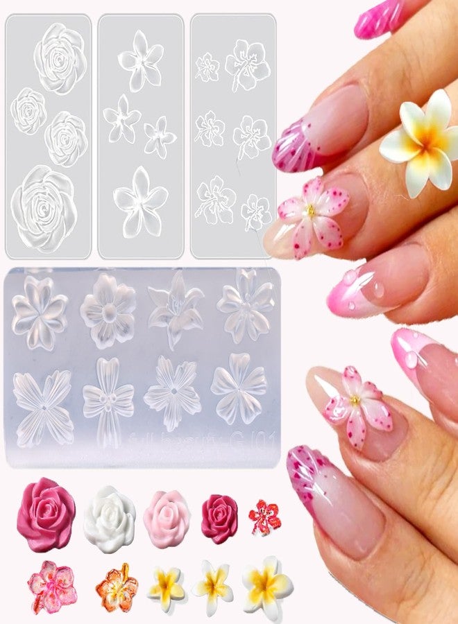 LIFOOST 4pcs Silicone Nail Molds Small Flower Mould 3D Gel Nail Art Carving Templates Spring Summer Floral Manicure Tools - Image 1