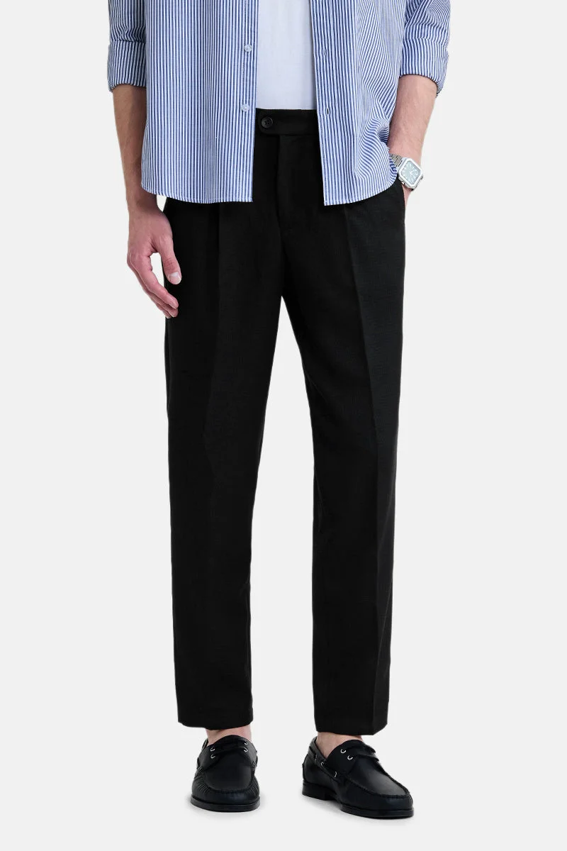 سنيتش Black Textured Regular Fit Formal Trousers