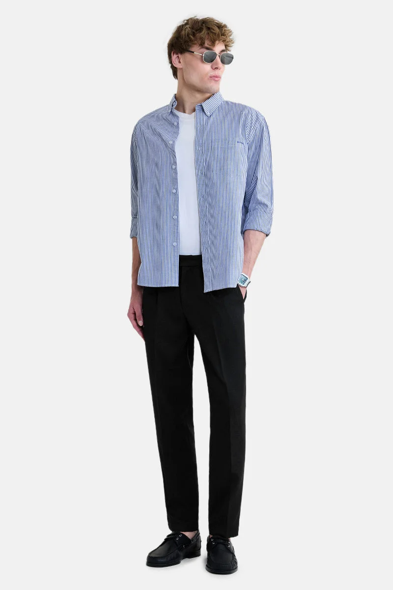سنيتش Black Textured Regular Fit Formal Trousers