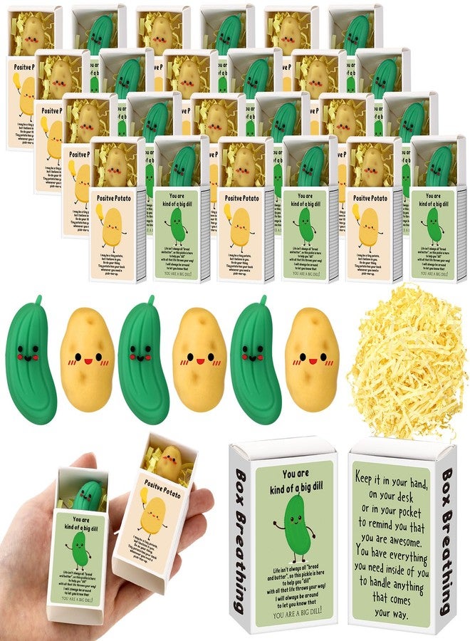 Sinload 50 Sets Emotional Support Potato Pickle Erasers Desk Pets with Affirmation Box Raffia Boss Day Gift for Coworker Team Halloween Christmas Party Favor for Student Friend Positive Reward - Image 1