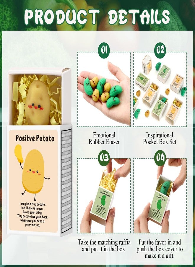 Sinload 50 Sets Emotional Support Potato Pickle Erasers Desk Pets with Affirmation Box Raffia Boss Day Gift for Coworker Team Halloween Christmas Party Favor for Student Friend Positive Reward - Image 3