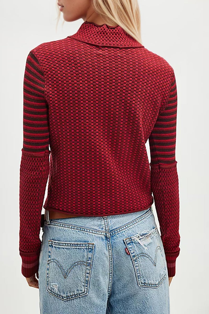 MISSACTIVER Women Casual Long Sleeve Mock Neck Plaid Sweaters Color Block Slim Fit Knitted Pullovers Tops Fall Winter 2024 Red - Image 2