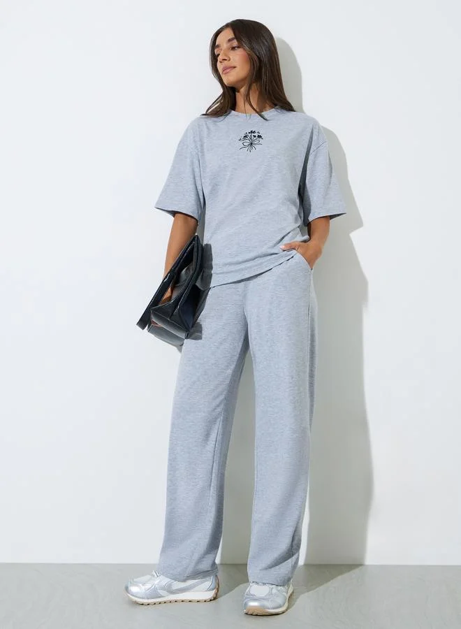 ستايلي Grey Relaxed Fit T-Shirt and Wide Leg Joggers Co-ord Set