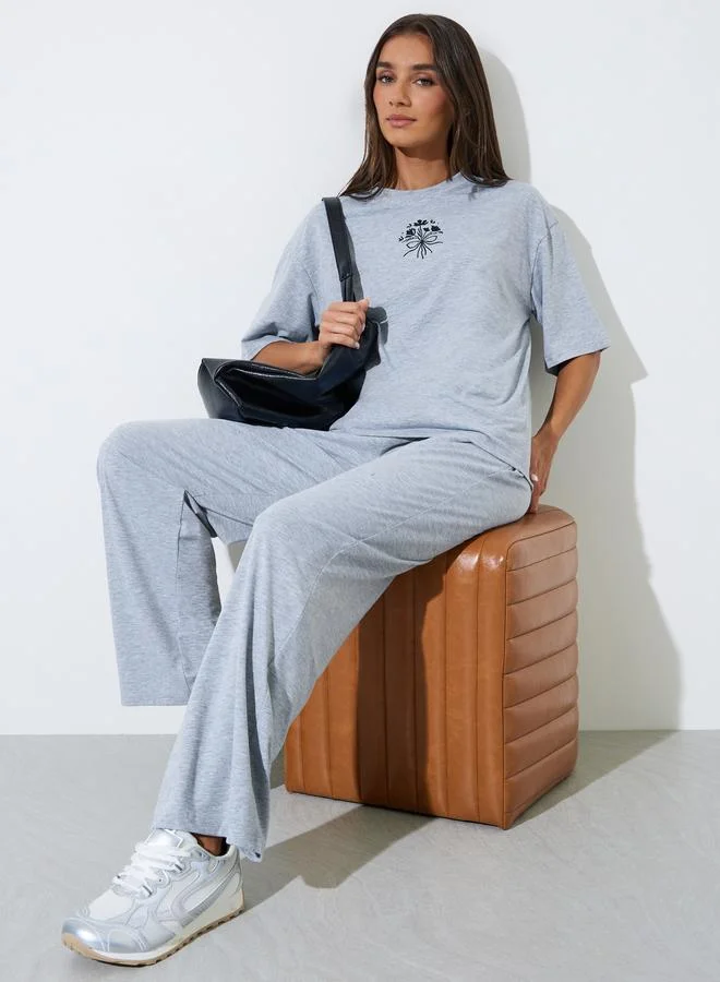 ستايلي Grey Relaxed Fit T-Shirt and Wide Leg Joggers Co-ord Set