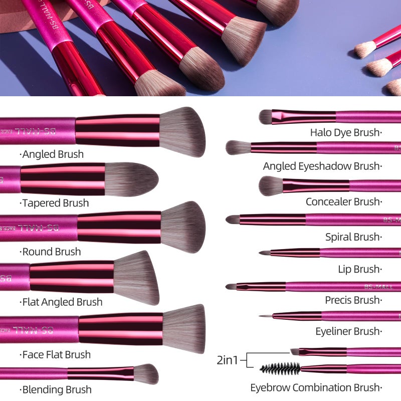 BS Mall BS-MALL Makeup Brushes 14 pcs Makeup Tools Kit Premium Synthetic Powder Foundation Contour Concealers Lip Brushes with Makeup Sponge u0026 Eyeshadow Applicator Kit - Image 4