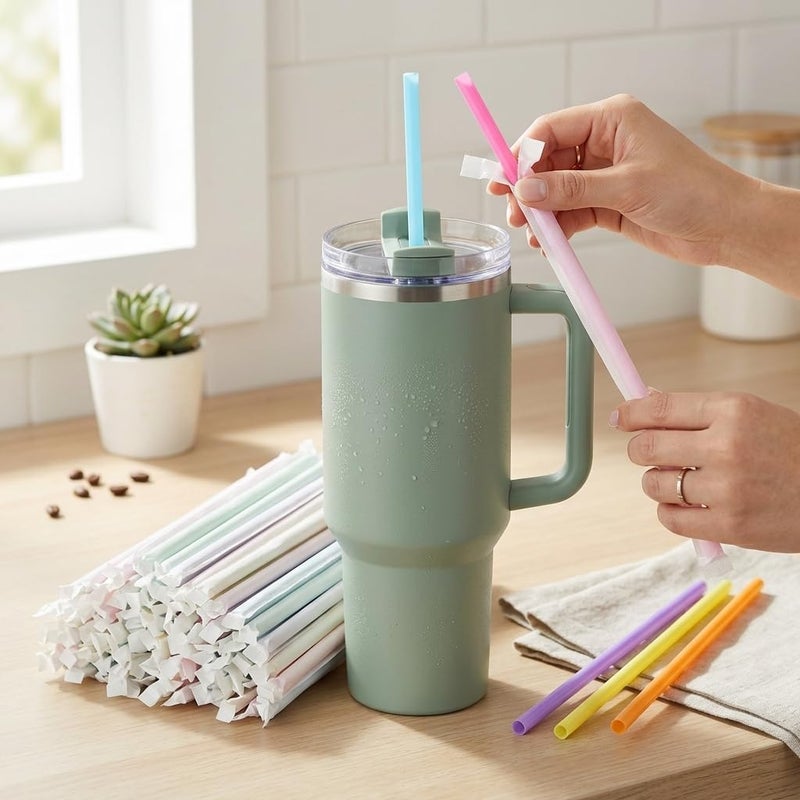 PAKCHOICE 50Pcs Colorful Disposable Straws for 40 OZ Tumbler, 12 inch Extra Long Straws Disposable for Stanley 30 Oz 40 Oz Tumbler, Straw Individually Wrapped for Tumblers, Iced Coffee, Milk, Juice, Party Use - Image 5
