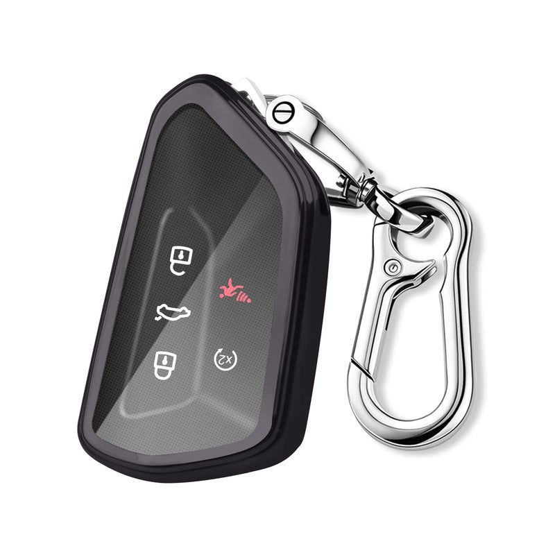 QBUC for Volkswagen Key Fob Cover with KeychainCar Key Case fit for VW ID4 ID3 MK8 Golf GTI Seat Leon MK4 Skoda OctaviaBlack