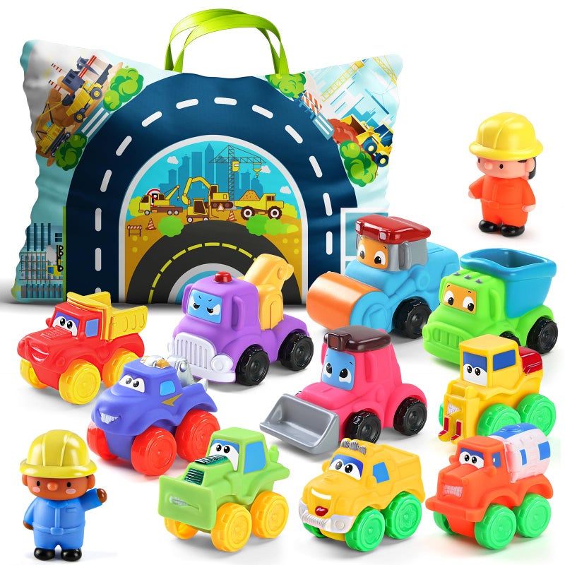 ALASOU 12 PCS Soft Rubber Car Toys for 1 Year Old Boy with Playmat/Storage Bag|Baby Toys 1 Year Old Boy Gifts Easter Basket Stuffers for Toddler Toys 1-2|1st Birthday Gift for Infant 12 18 Months - Image 1